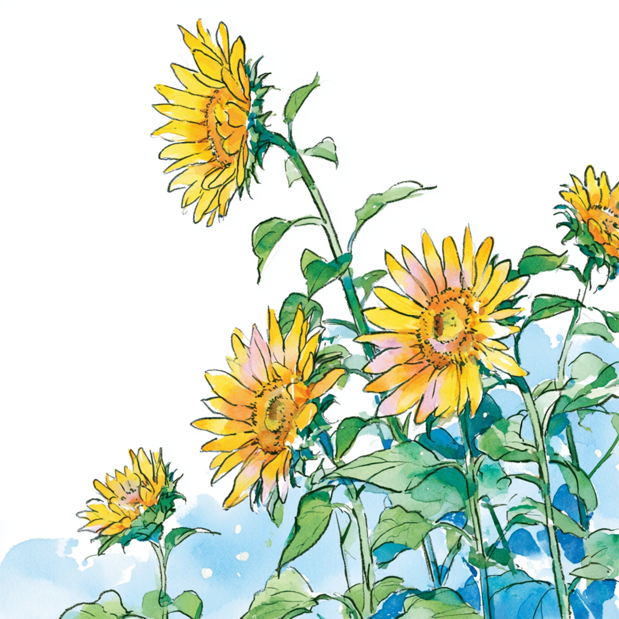 ひまわりの水彩イラスト