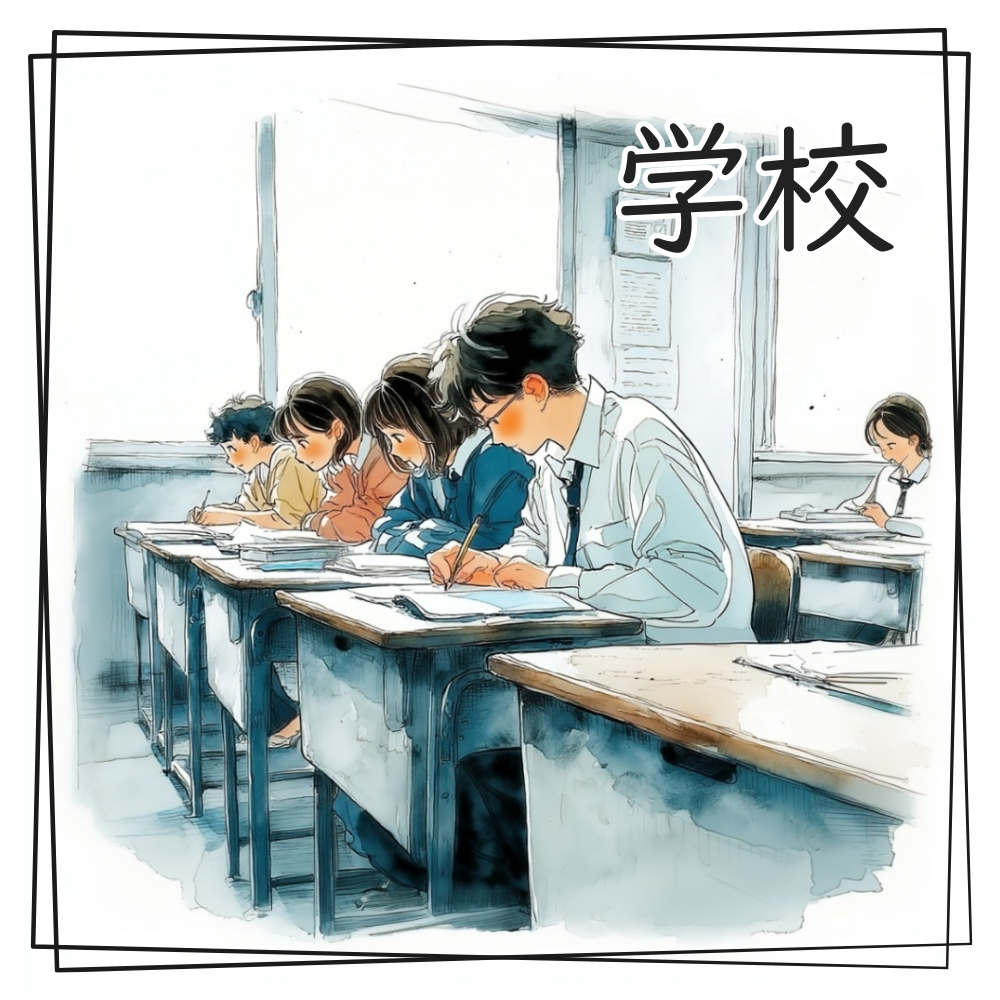 学校の水彩イラスト